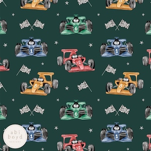 Fichier sans couture de voitures de course F1, motif répétitif de voiture de course, fichier sans couture inspiré de la formule 1, usage personnel et commercial, vert de course