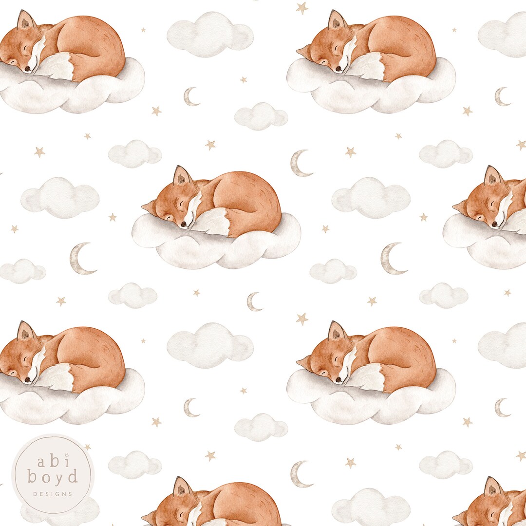 New Baby Seamless Pattern, Sleeping Fox Seamless File, Design for Baby ...
