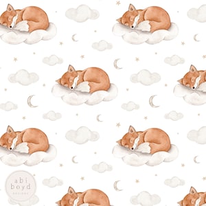 New baby Seamless Pattern, Sleeping fox seamless file, Design for baby clothes, Fox cub repeating pattern