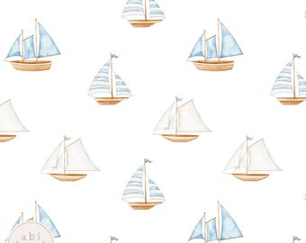 Niedliches Segelboot-Muster, einfache nautische nahtlose Datei, Ozean-Papier für Kinder, Küsten-Kinderzimmer-Muster für kommerzielle Nutzung
