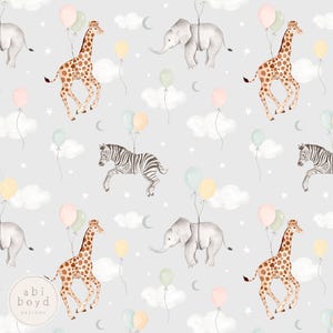 New baby Seamless Pattern, Repeating Pattern, Birthday Balloons seamless file, Giraffe, Zebra, Elephant, Safari Seamless seamless file