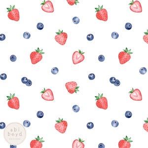 Summer berries seamless pattern, strawberry seamless file, strawberries and blueberries repeating pattern for personal and commercial use