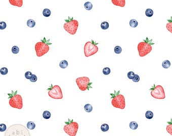 Summer berries seamless pattern, strawberry seamless file, strawberries and blueberries repeating pattern for personal and commercial use