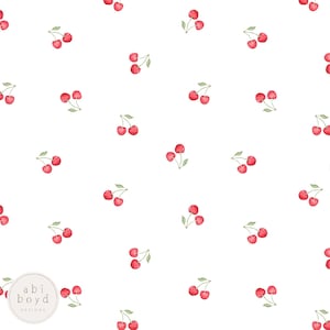 Patrón de cerezas sencillas sin costuras, delicado patrón repetitivo de cerezas, acuarela de cerezas multidireccionales, para uso personal y comercial.