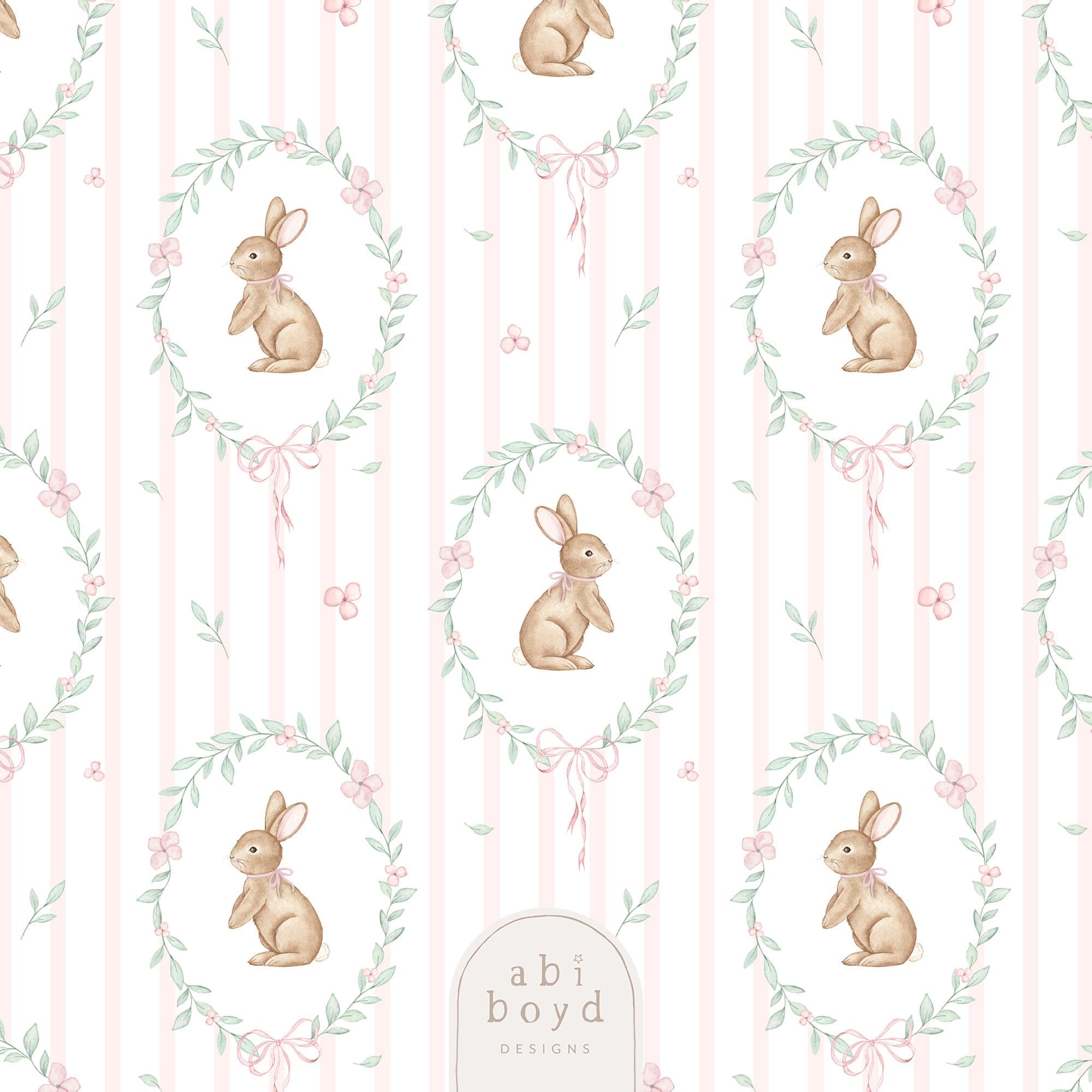 Pink Stripe Bunny Rabbit Seamless Pattern, Vintage Bunny Repeat Tile ...