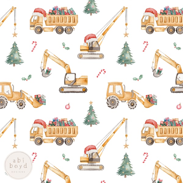 Christmas Construction Seamless File, Xmas Digger Repeating Pattern, I dig Christmas Fabric Design for Personal and Commercial Use