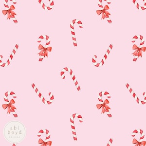 Christmas Candy Cane Seamless Pattern, Pink Candy Repeating Pattern, Girly Candy Canes and Bows seamless file