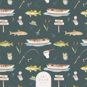 Fishing Seamless File, Gone Fishing Repeating Pattern, Fisherman Seamless Pattern for Personal and Commercial Use