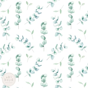 Patrón sin costuras de eucalipto para uso comercial, patrón sin costuras neutro para tela, diseños para productos para bebés, papel digital floral