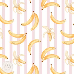 Watercolour Banana Seamless File, Stripey Bananas Repeating Pattern, Fruit Print for Personal and Commercial Use