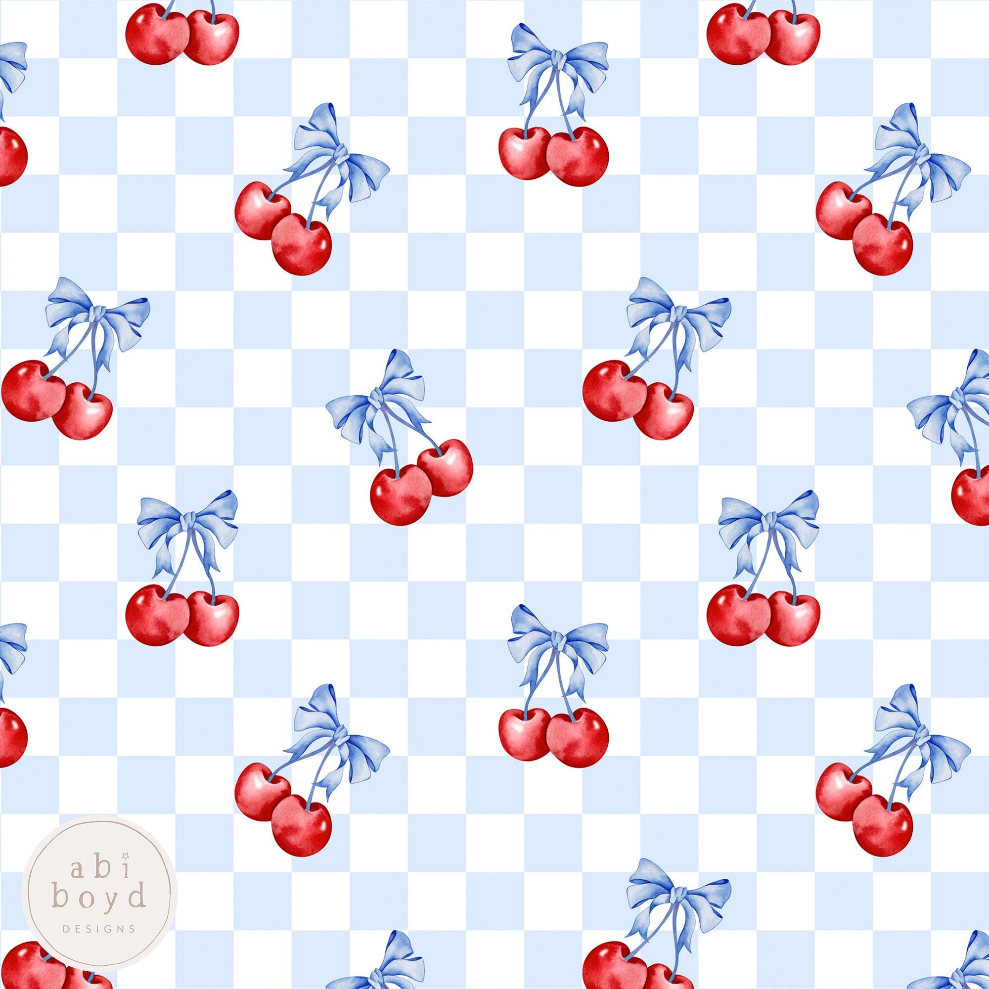 Fourth of July Cherries Seamless Pattern, Cherry and Blue
