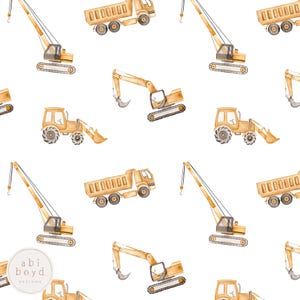 Construction Seamless File, Boys Digger Repeating Pattern, Yellow Construction Vehicles Seamless Pattern for Personal and Commercial Use