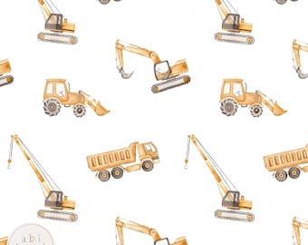 Construction Seamless File, Boys Digger Repeating Pattern, Yellow Construction Vehicles Seamless Pattern for Personal and Commercial Use