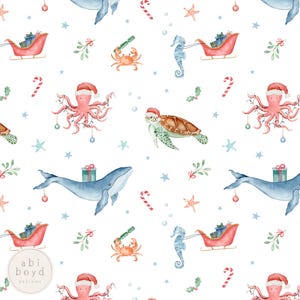 Coastal Christmas Seamless File, Xmas Under The Sea Repeating Pattern, Seas & Greetings seamless file for Personal and Commercial Use