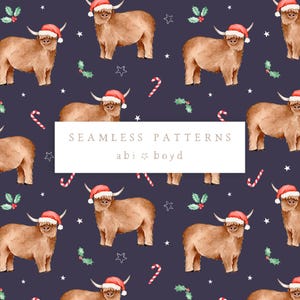 Highland Cow Seamless Pattern for Commercial Use, Christmas Surface Pattern, Repeat Pattern, Christmas Digital Paper