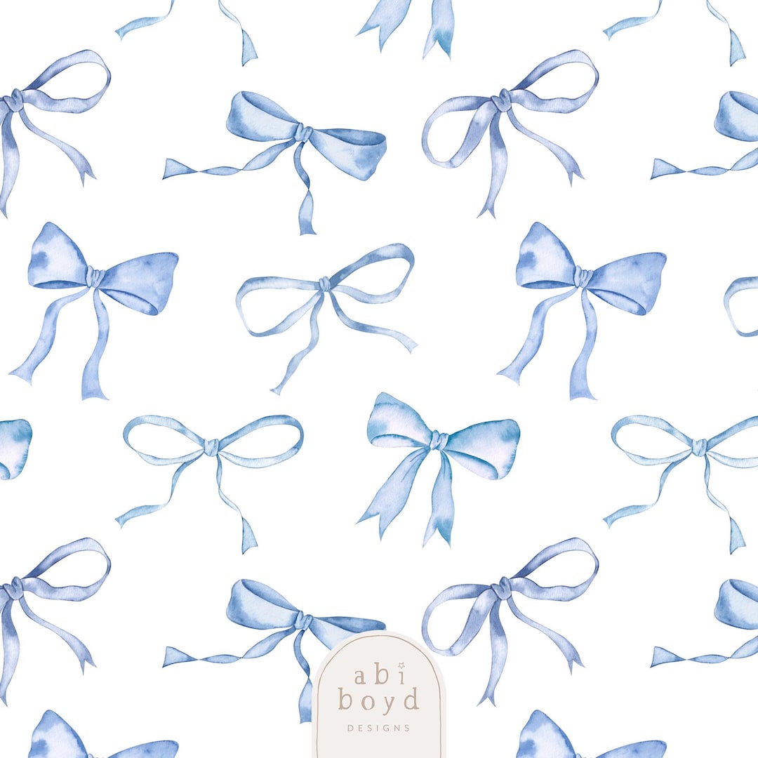 Blue Bow Seamless Pattern, Coquette Bow Repeating Pattern, Watercolor ...