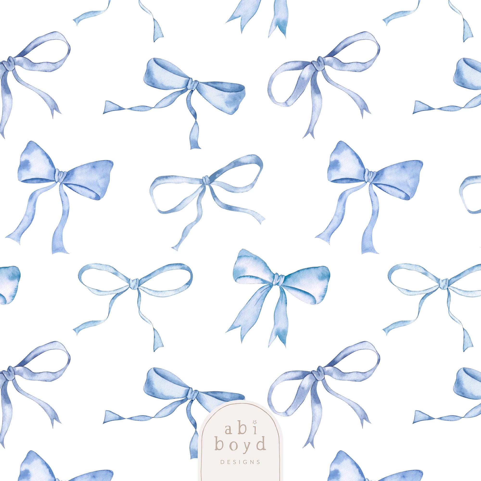 Blue Bow Seamless Pattern, Coquette Bow Repeating Pattern, Watercolor ...
