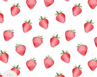 Watercolour Strawberry Pattern, Fruit Repeat Tile, Print for Fabric Printers, Summer Seamless Pattern