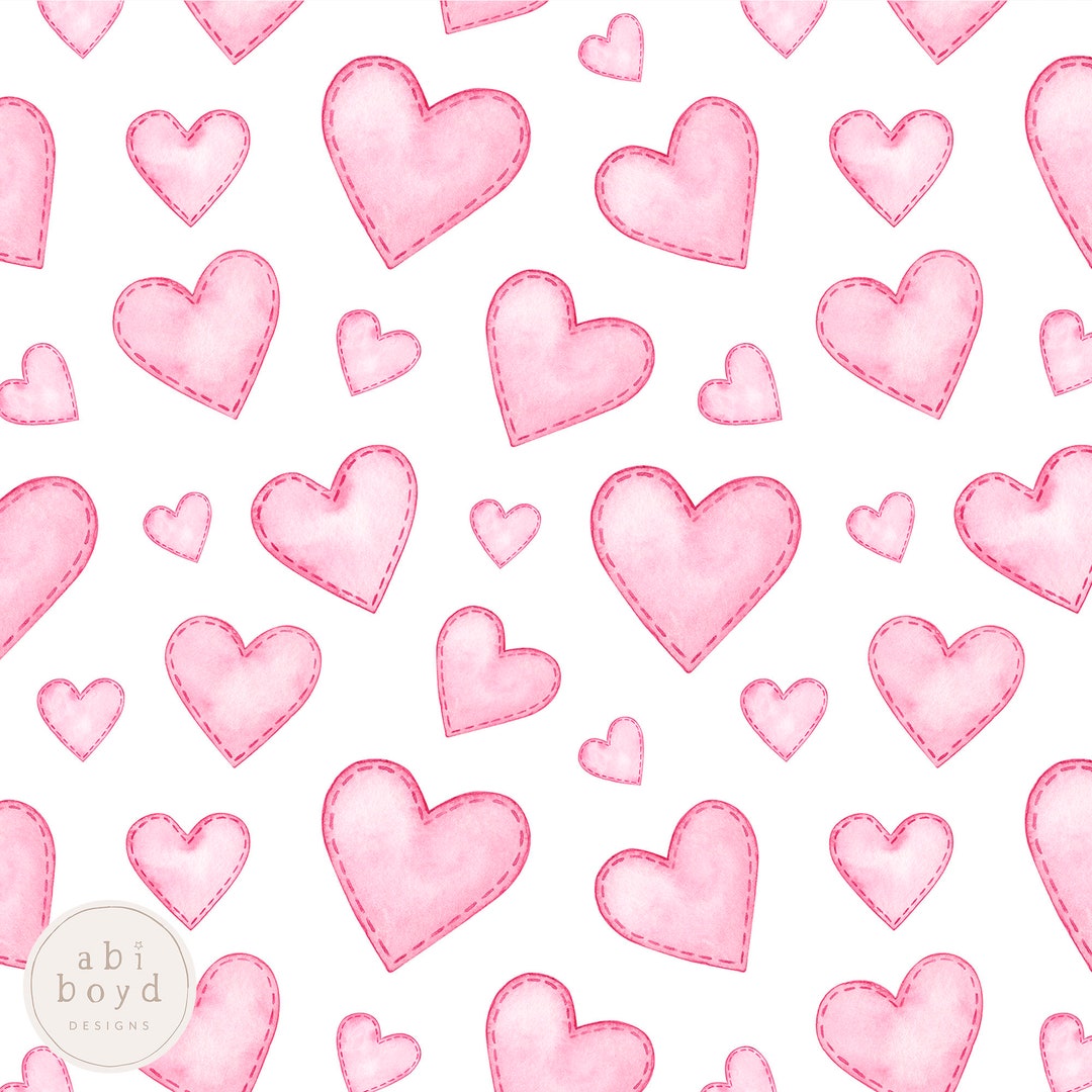 Valentine's Seamless Pattern, Stitched Hearts Fabric Design, Pink ...