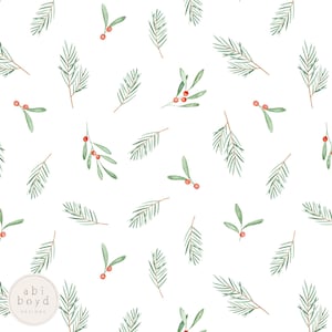 シンプルなクリスマスの葉のシームレスファイル、クリスマスのヒイラギとベリーの繰り返しパターン、松の小枝、クリスマスのシームレスファイル