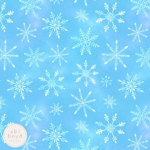 File senza soluzione di continuità con fiocchi di neve invernali, motivo ripetuto di Frozen, file senza soluzione di continuità con fiocchi di neve acquerellati disegnati a mano, motivo natalizio senza soluzione di continuità