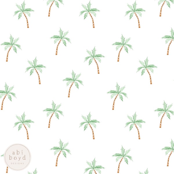Palme Musterdesign / Einfaches Sommer-Wiederholungsmuster / Aquarell Palme Print / Tropisches Stoffdesign für kleine Unternehmen