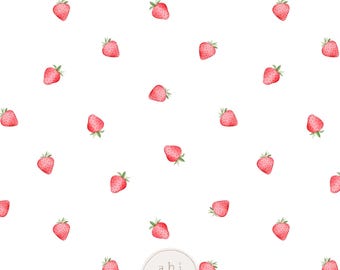 Watercolour Strawberry Seamless Pattern, Simple Strawberries Repeat Pattern, Strawberry Digital Paper