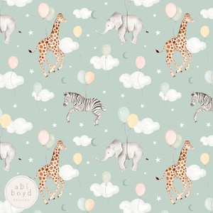 New baby Seamless Pattern, Repeating Pattern, Birthday Balloons seamless file, Giraffe, Zebra, Elephant, Safari Seamless seamless file