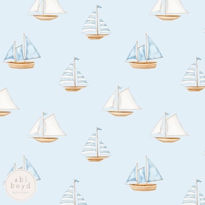 Cute Sail Boat Seamless Pattern, Simple Nautical seamless file, Seaside digital paper for kids, Coastal Nursery Pattern for Commercial Use
