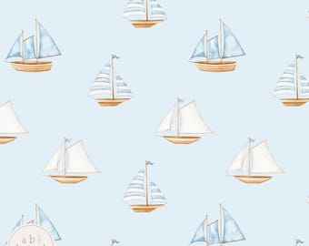Niedliches Segelboot-Muster, einfache nautische nahtlose Datei, digitales Papier am Meer für Kinder, Küstenkindergarten-Muster für kommerzielle Nutzung