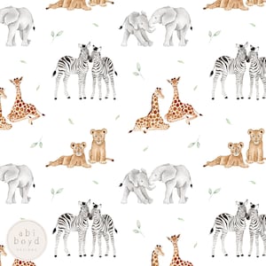 Baby Safari Pattern, Twin or Siblings Design, Watercolour Repeat Tile, Print for Fabric Printers, Non Seasonal Seamless Pattern