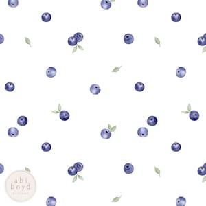 Simple Blueberries Seamless Pattern, Cute Blueberry Repeating Pattern, Watercolor Fruit seamless file, Personal and Commercial use