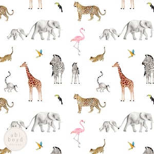 Safari Seamless Pattern, Safari Animals Repeat Pattern, Elephant Digital Paper, Zebra and Giraffe Design, Personal and Commercial Use
