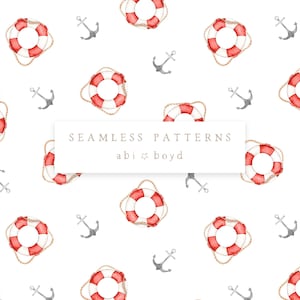 Life Ring and Anchors Pattern, Nautical Ocean Repeat Tile, Surface Pattern Design, Summer Seamless Pattern