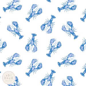 Blue Lobster Seamless Pattern, Watercolor lobster Repeat, Simple Nautical seamless file, Sea theme digital paper, Coastal Surface Pattern