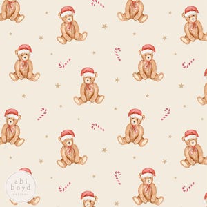 Christmas teddy seamless file, Santa hat teddies repeating pattern, Xmas teddy bear seamless pattern