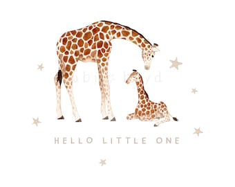 Giraffe PNG sublimation file, Hello Little One Sublimation File, New Born Digital Download, Mom and Baby Giraffe PNG for Sublimation