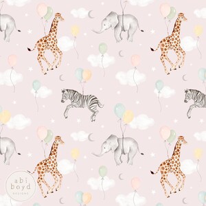 New baby Seamless Pattern, Repeating Pattern, Birthday Balloons seamless file, Giraffe, Zebra, Elephant, Safari Seamless seamless file