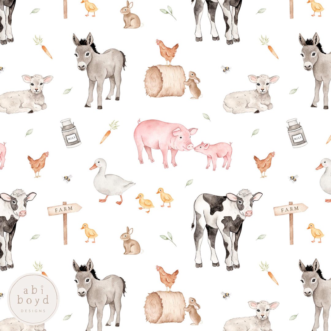 Farm Animals Seamless File, Kids Farmyard Repeating Pattern, Country ...