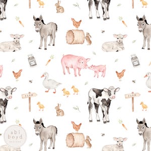 Farm Animals Seamless File, Kids Farmyard Repeating Pattern, Country Farm Seamless Pattern, Baby Farm Animals Digital Download