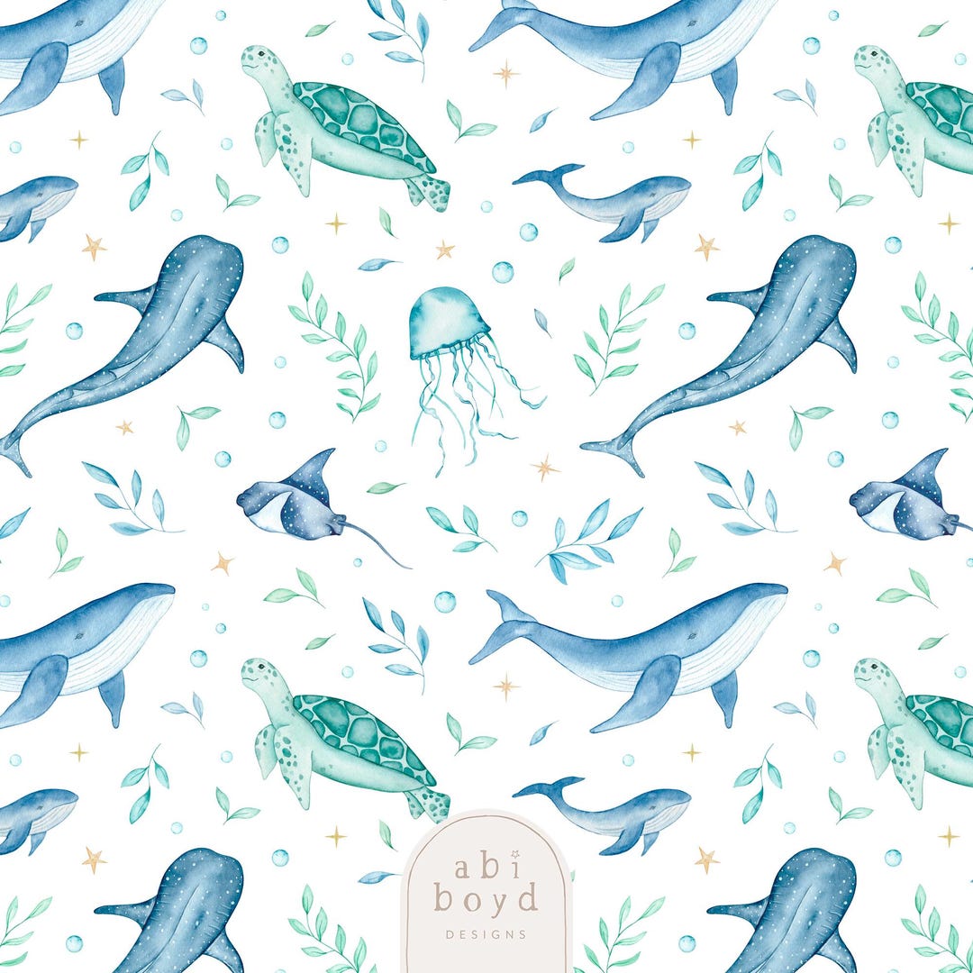 Sea Life Seamless Pattern, Under the Sea Repeat Tile, Ocean Fabric ...
