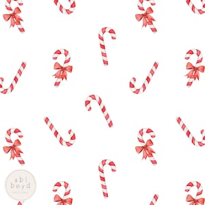 Candy Cane Seamless Pattern, Christmas Candy Repeating Pattern, Xmas Candy and Bows seamless file