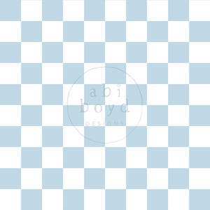 May include: A seamless pattern of alternating white and light blue squares. The pattern is repeated throughout the image. The text "abi boyd designs" is in a circle in the center of the image.