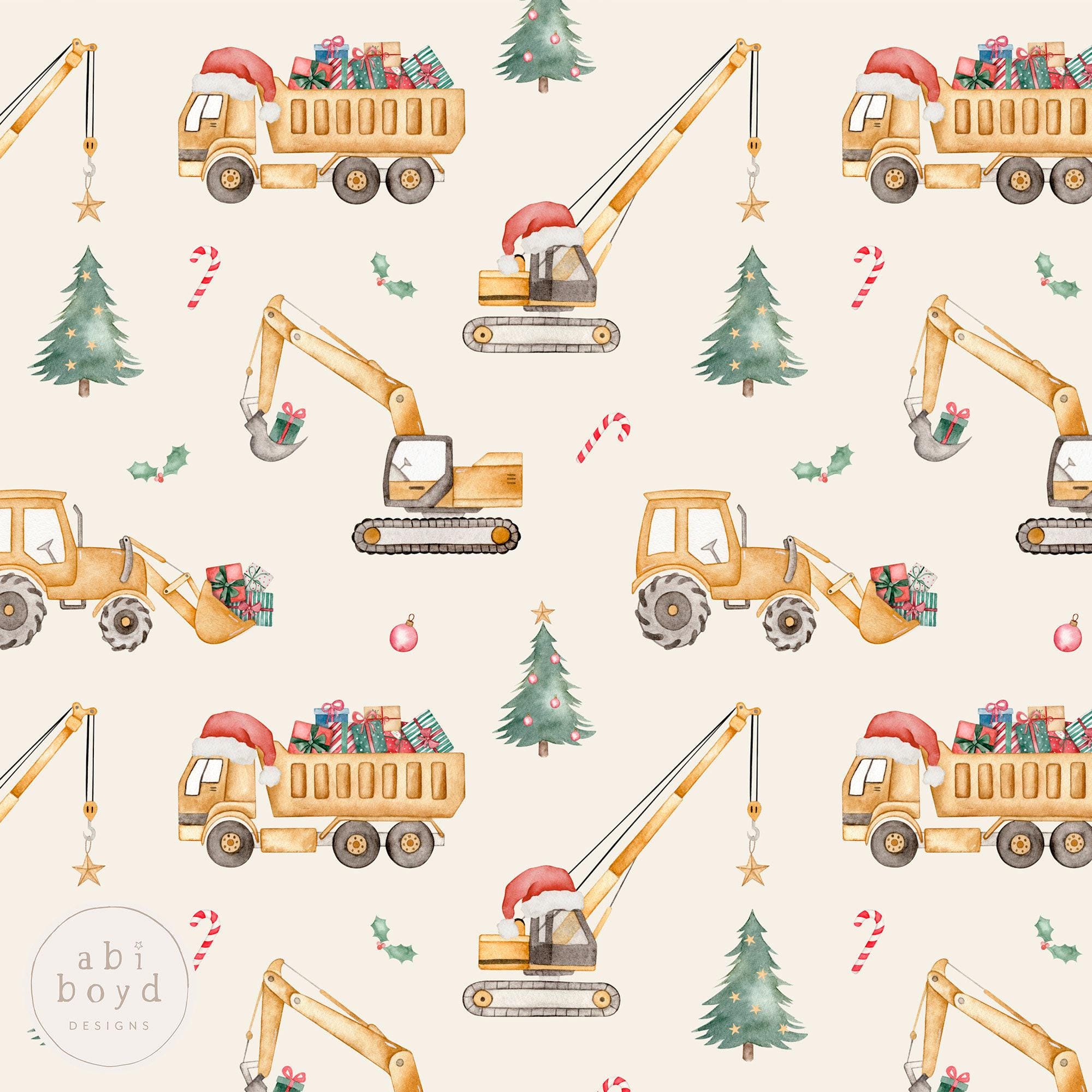 Christmas Construction Seamless File, Xmas Digger Repeating Pattern, I dig Christmas seamless file for Personal and Commercial Use