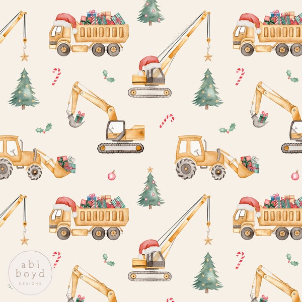 Christmas Construction Seamless File, Xmas Digger Repeating Pattern, I dig Christmas Fabric Design for Personal and Commercial Use