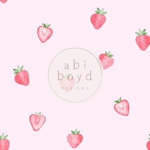 Cute simple strawberry seamless pattern on a pink background. Available to purchase for personal and commercial use.