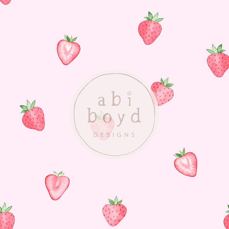 Cute simple strawberry seamless pattern on a pink background. Available to purchase for personal and commercial use.
