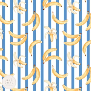 Watercolour Banana Seamless File, Stripey Bananas Repeating Pattern, Fruit Print for Personal and Commercial Use
