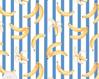 Watercolour Banana Seamless File, Stripey Bananas Repeating Pattern, Fruit Print for Personal and Commercial Use