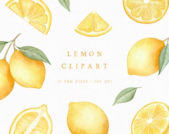 Watercolor Lemons Clipart Set, Hand-painted Lemon PNG, Fruit clipart for Personal and Commercial Use